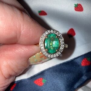 JTV Solid Gold Ring with Ethiopian Emerald and Diamond Yellow Gold Band